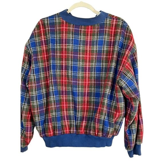 Vintage Wool Plaid Jacket M Blue Checks Retro Academia Resort Classic Bomber 80s - Picture 10 of 15